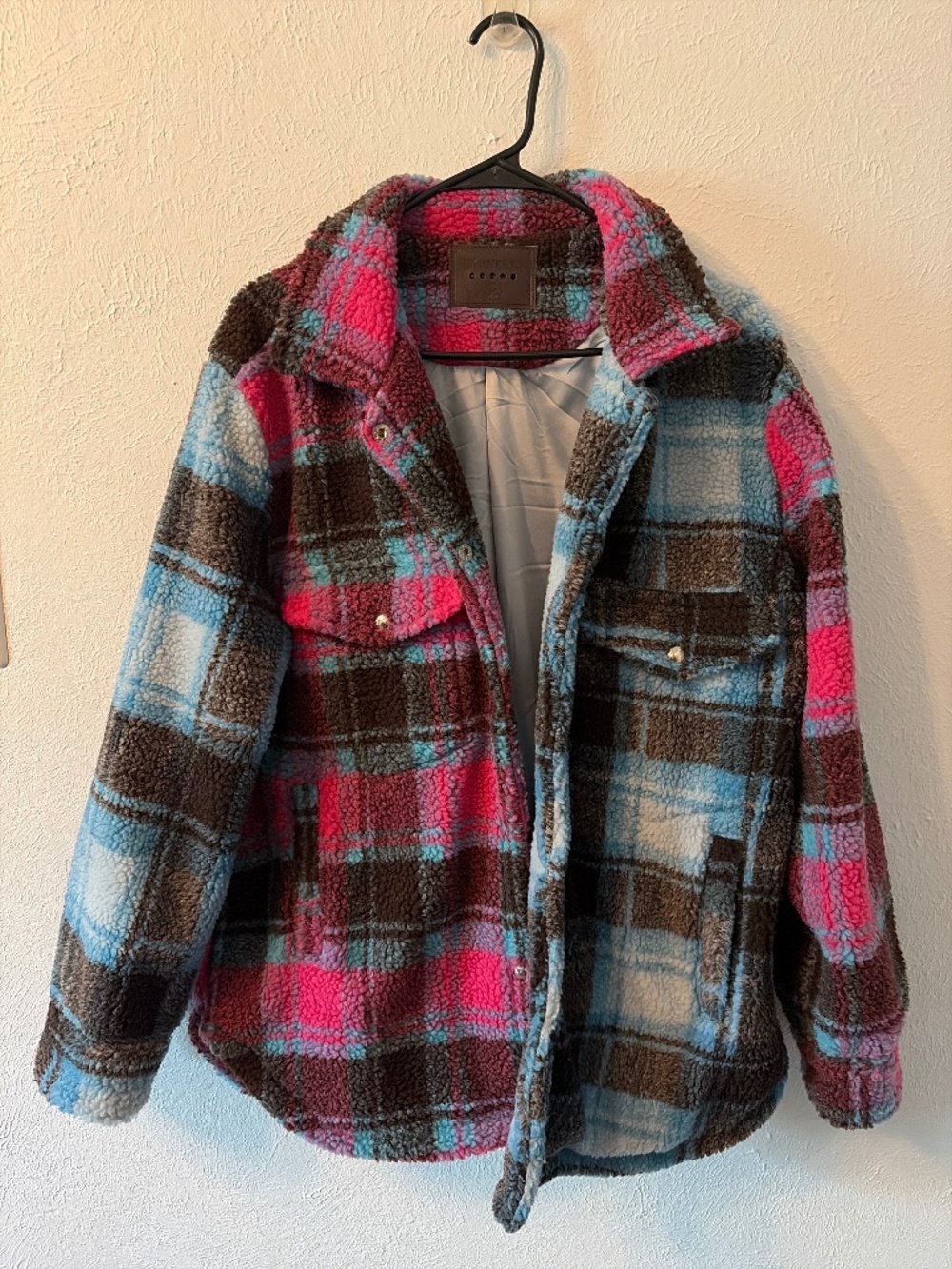 Blank NYC plaid teddy coat